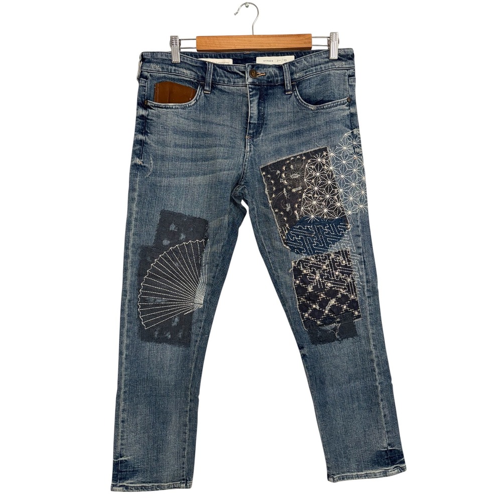 Pilcro and the Letterpress Hyphen Sashiko Patchwork Jeans Blue Womens Size 29